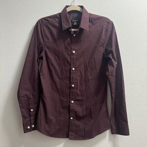 Burgundy and white polka button up